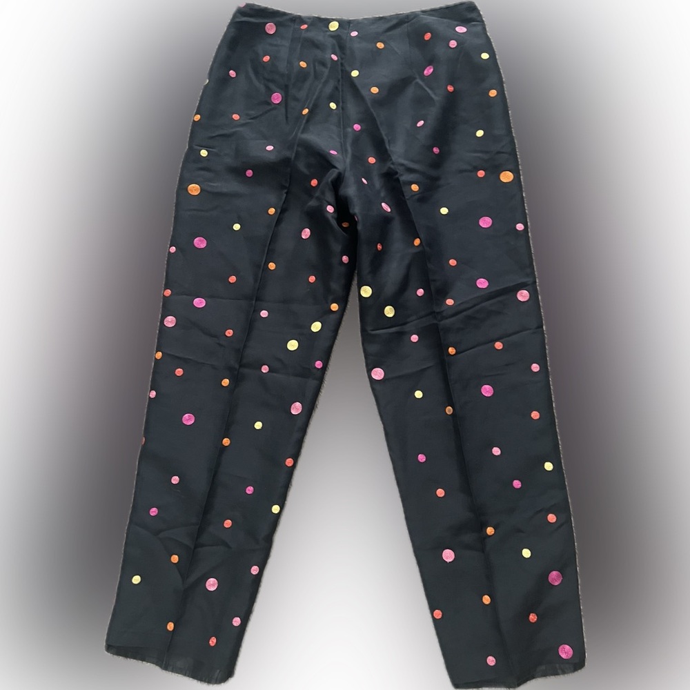 VINTAGE 100% Silk Multicolor Polka Dot Black Pants By S.L.B. Size 8. - Picture 9 of 14